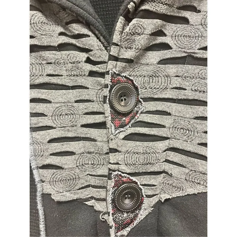 Hand Jive Art To Wear Black Mixed Media Cardigan Sweater sz M Handmade Lagenlook